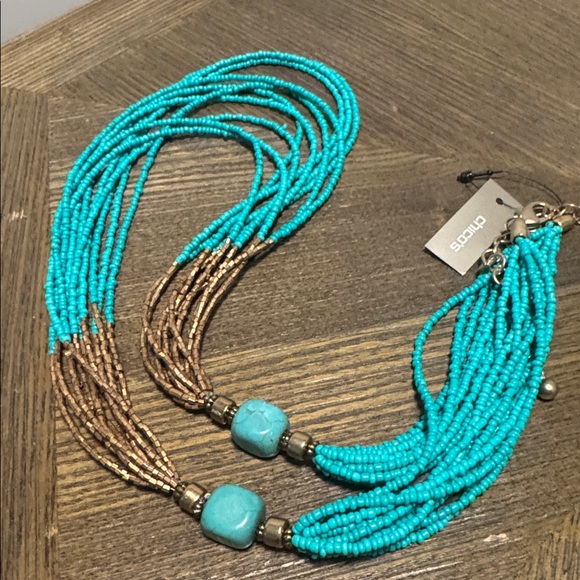 Chico’s Turquoise Multi-Strand Beaded Necklace  (BR444) - Picture 6 of 9